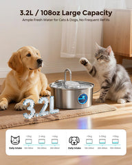 Invengo cat water fountain stainless-steel bowl highlights durable, hygienic surface that's easy to clean.