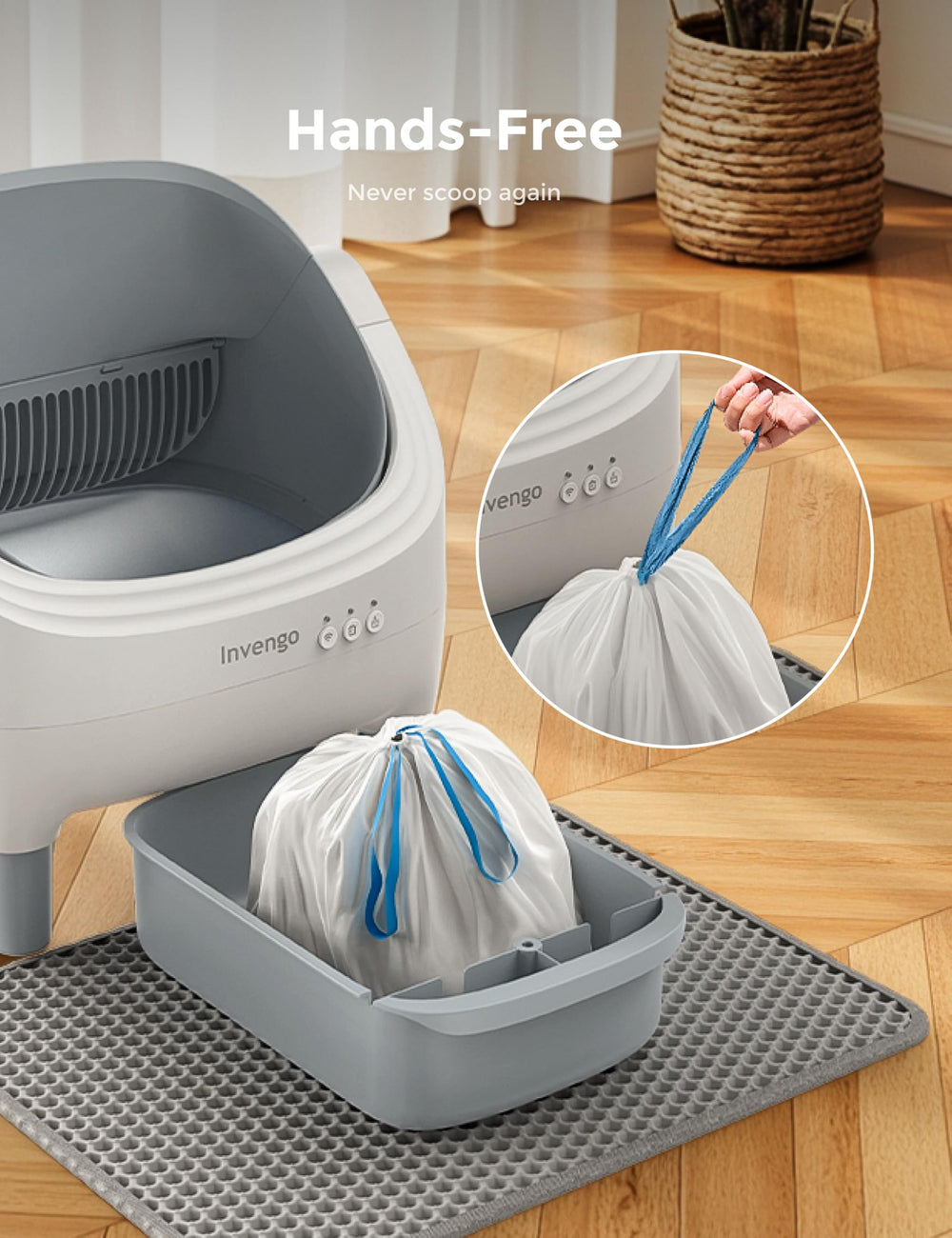 Invengo pull-wrap waste system simplifies bagging and cleaning.