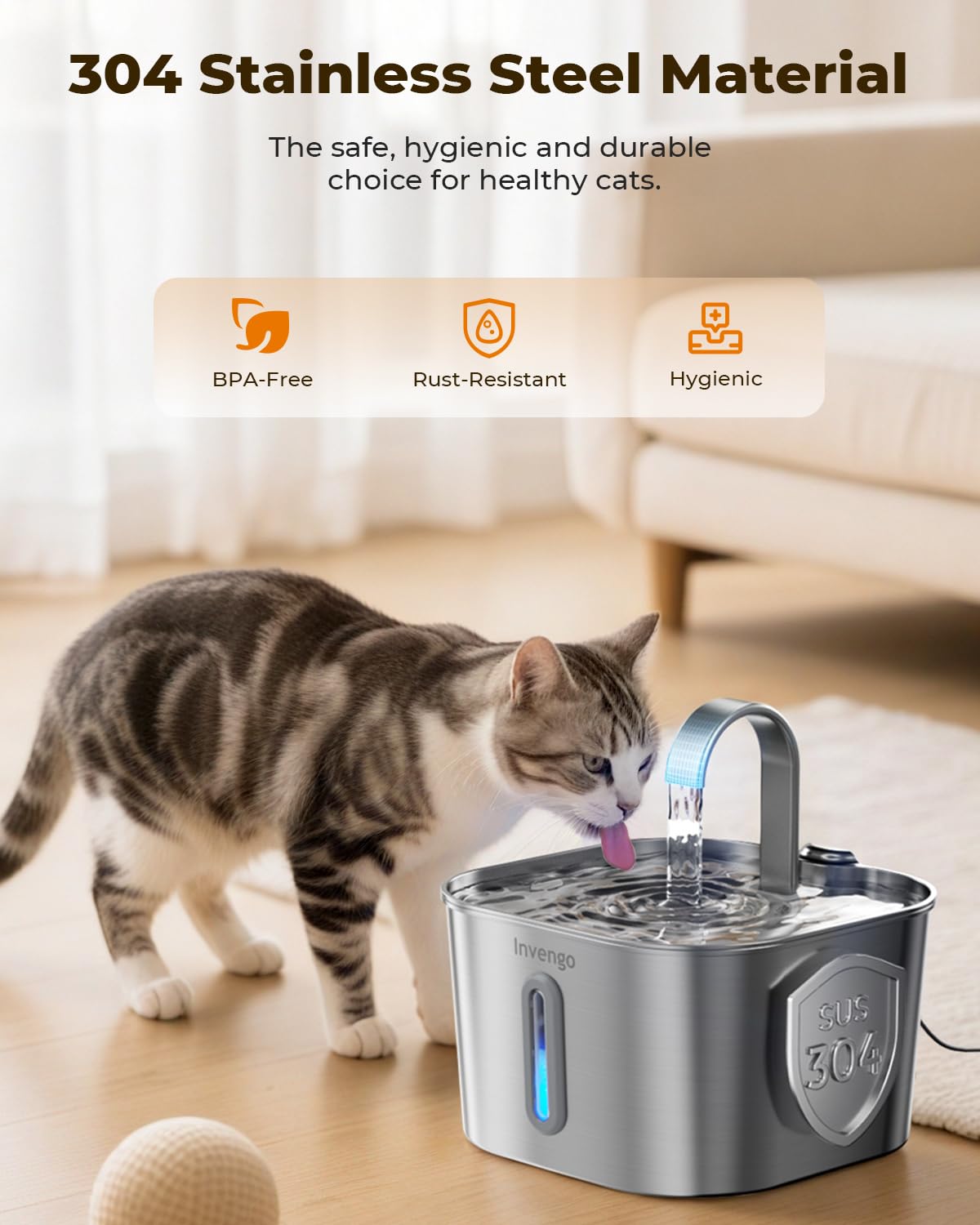 Invengo cat water fountain stainless steel construction