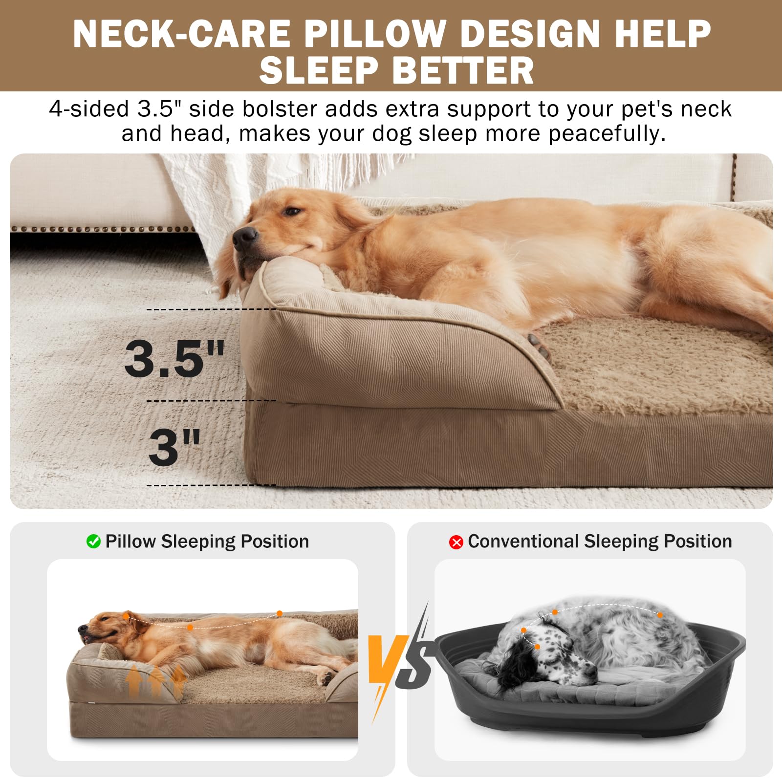 INVENHO dog bed with four-side bolsters offers neck and back support