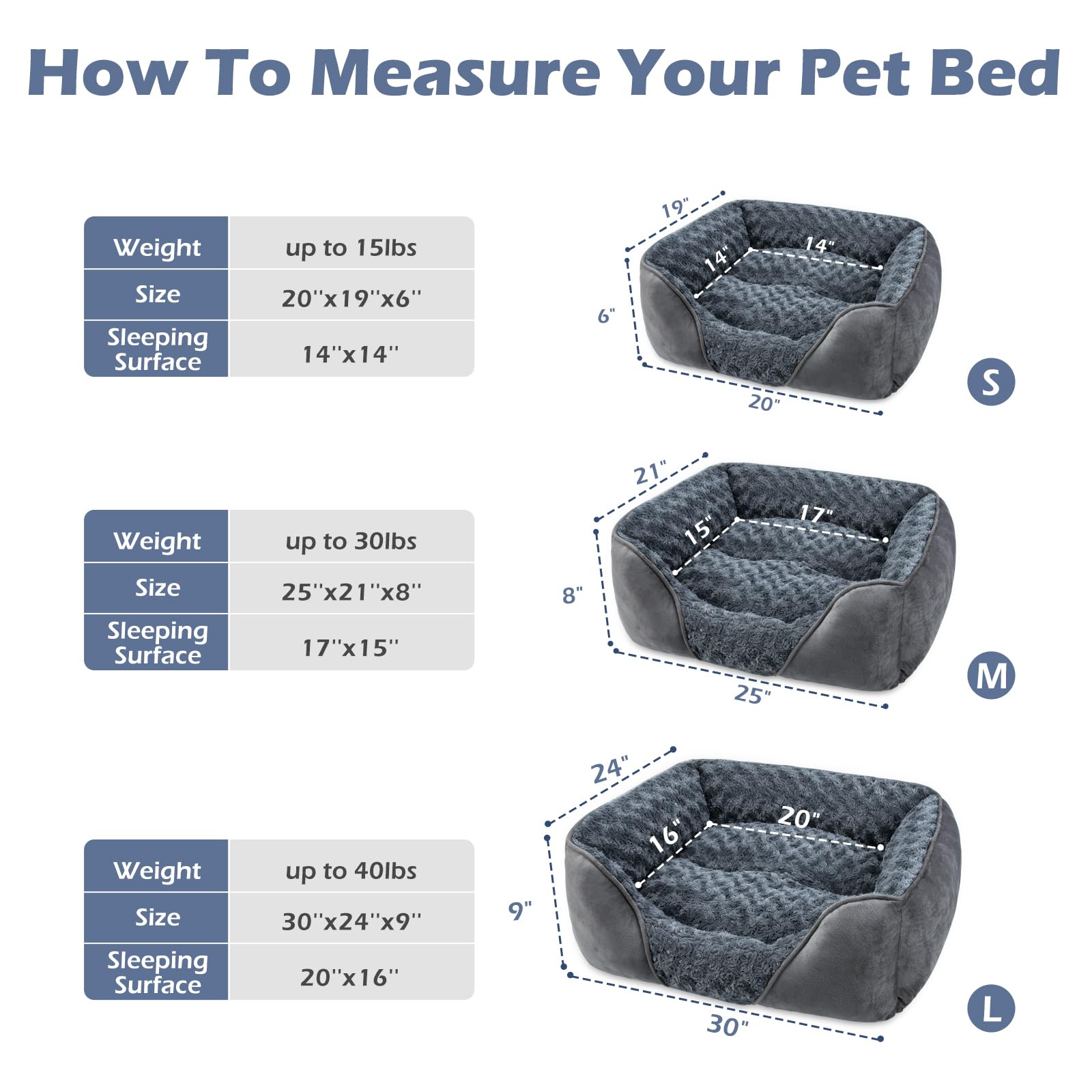 INVENHO dog bed medium size guide illustrates fit for midsize dogs up to 30 pounds.