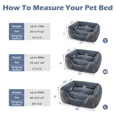 INVENHO dog bed medium size guide illustrates fit for midsize dogs up to 30 pounds.