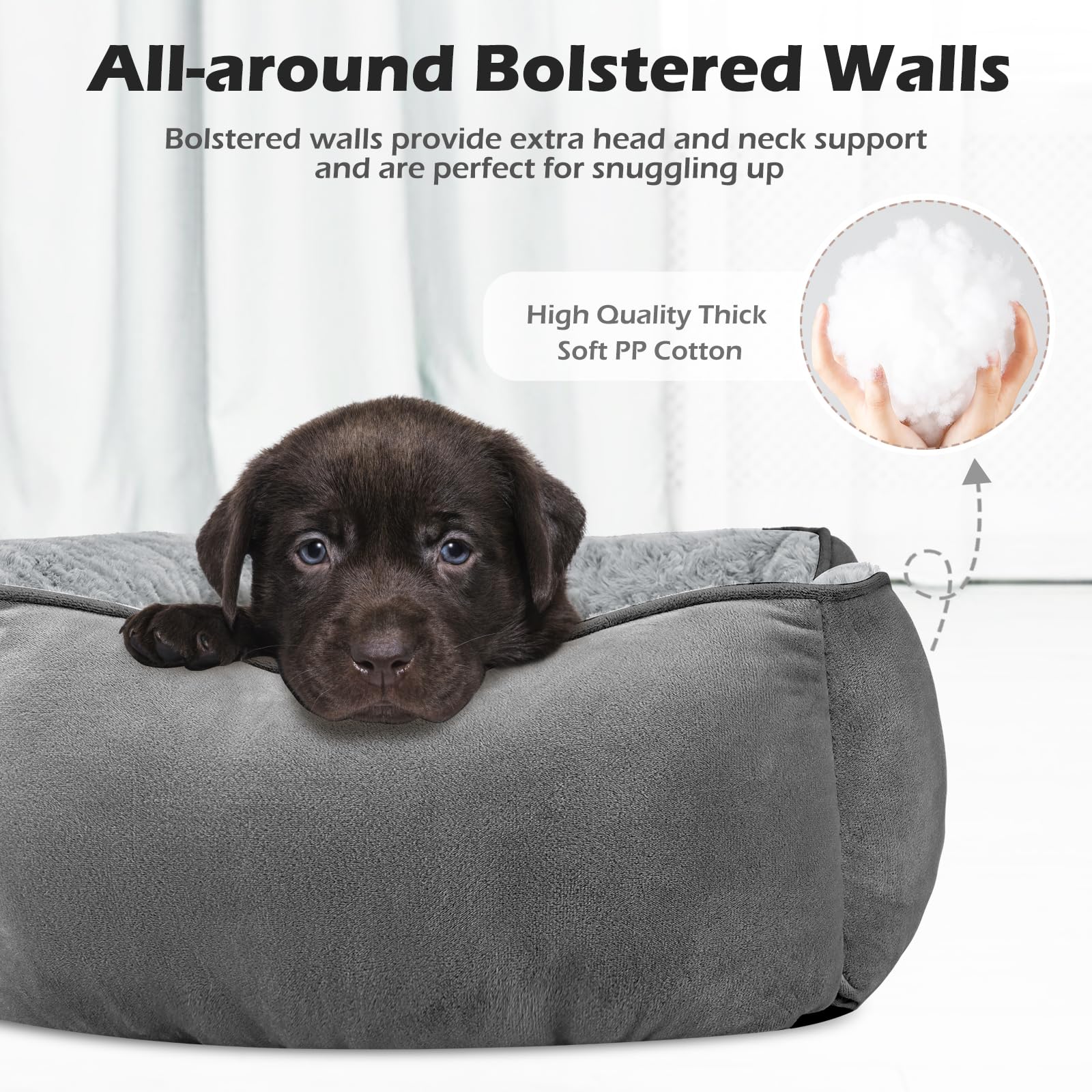INVENHO dog bed raised edge pillow supports head and neck.
