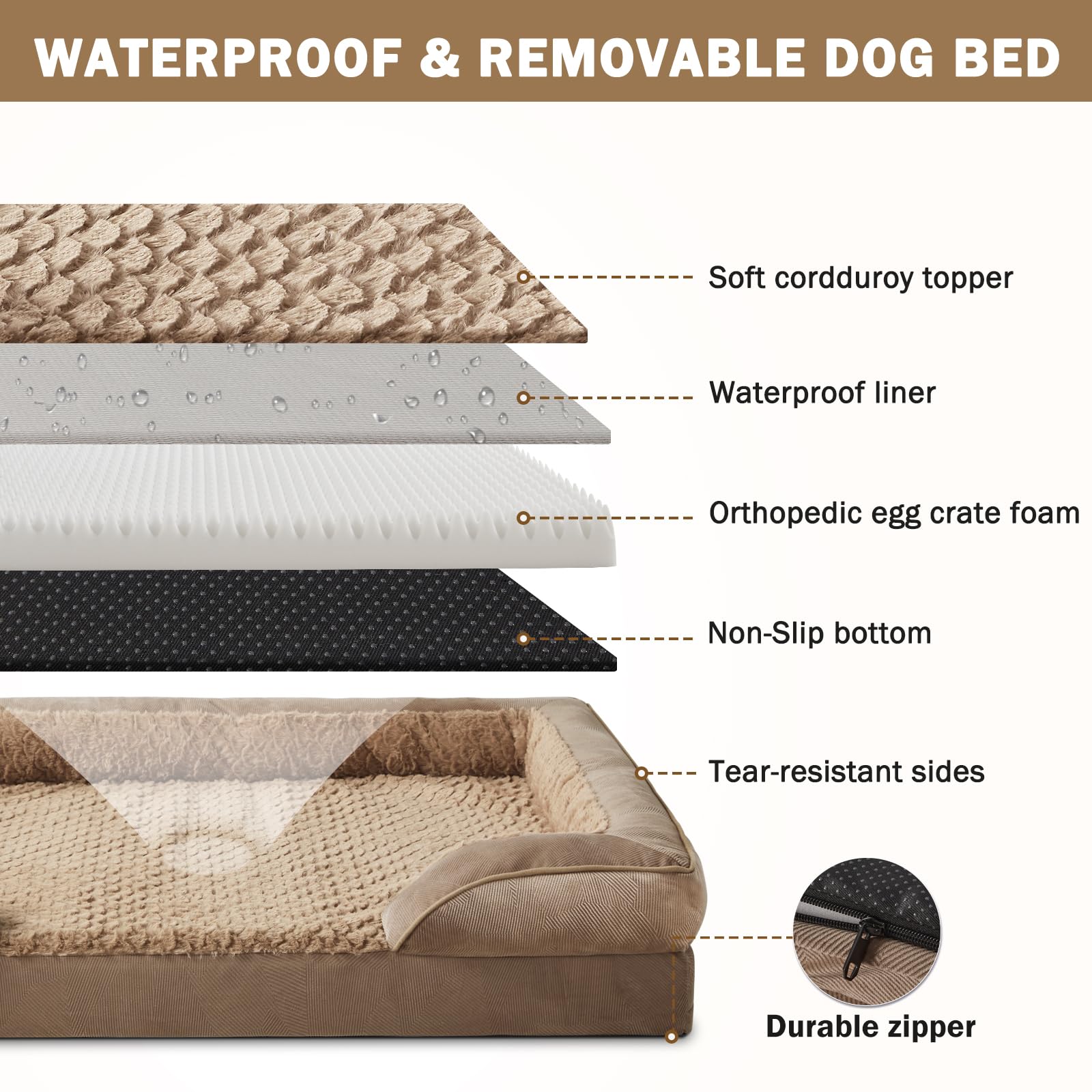 INVENHO dog bed removable washable cover for quick, easy cleanup