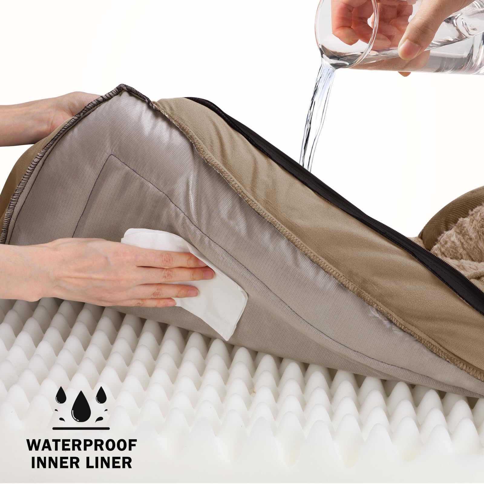 INVENHO dog bed waterproof inner lining protects foam from spills and accidents