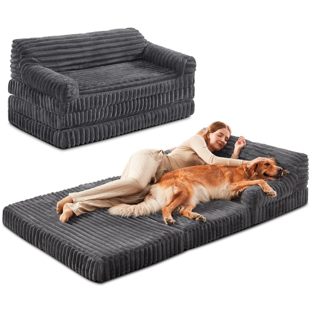 INVENHO Foldable Human Dog Bed showcases spacious design for lounging with your pet.
