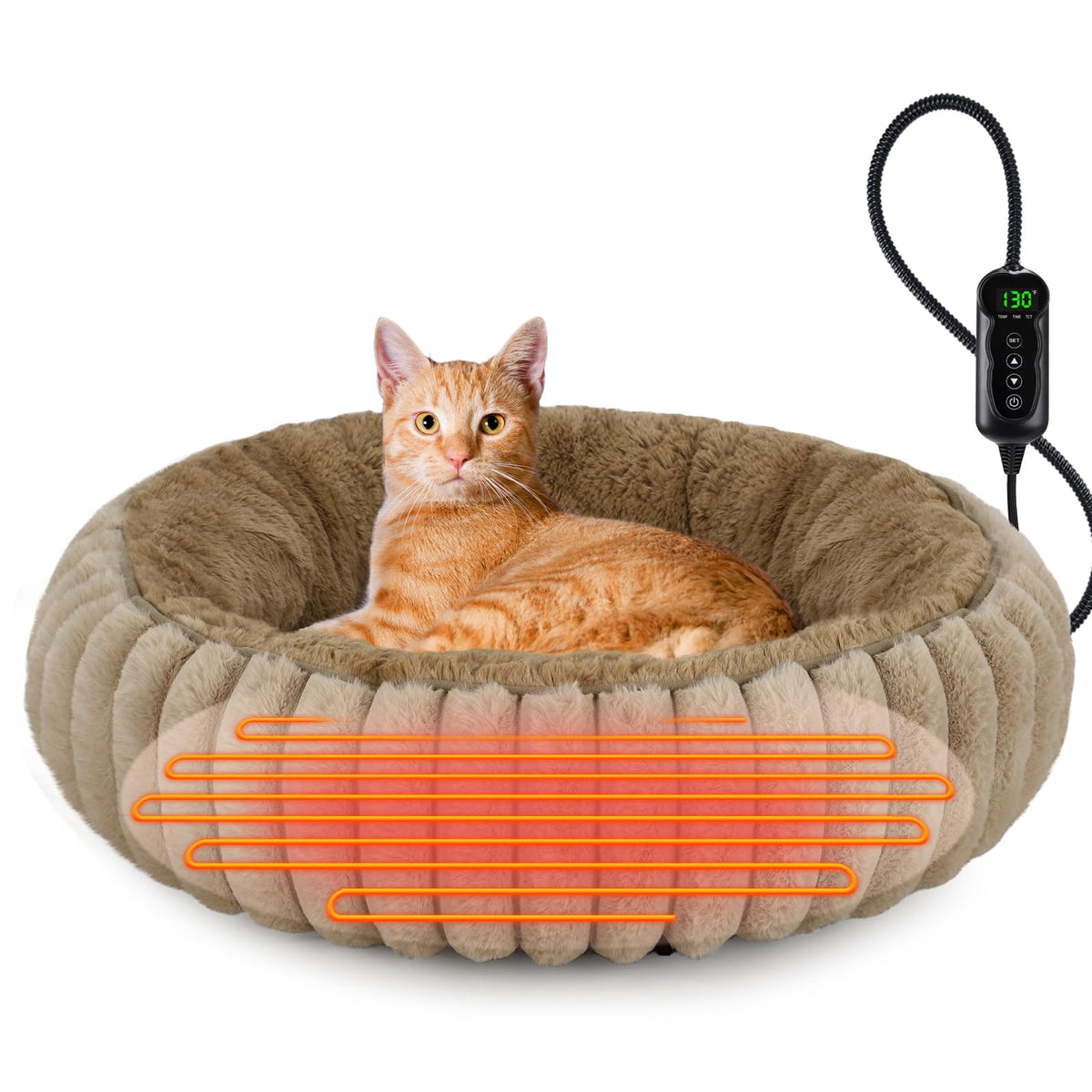 INVENHO heated bed front view demonstrates cozy warmth for pets.