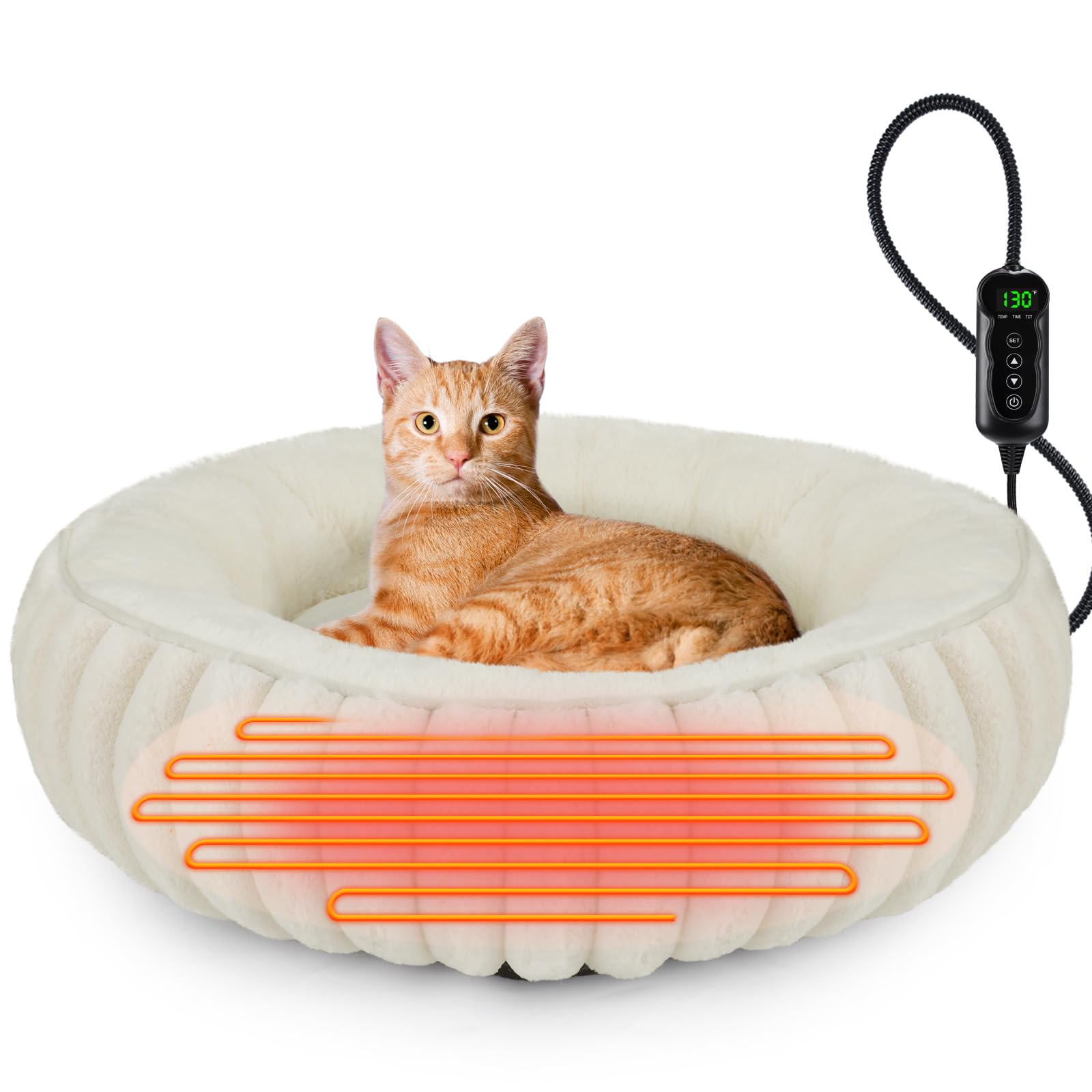 INVENHO heated cat bed with timer control for precise warmth and cozy naps