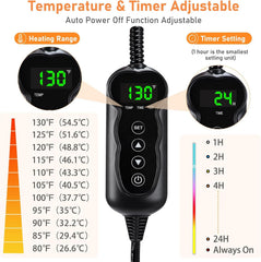 INVENHO heating pad timer display illustrates auto shut-off for energy safety.