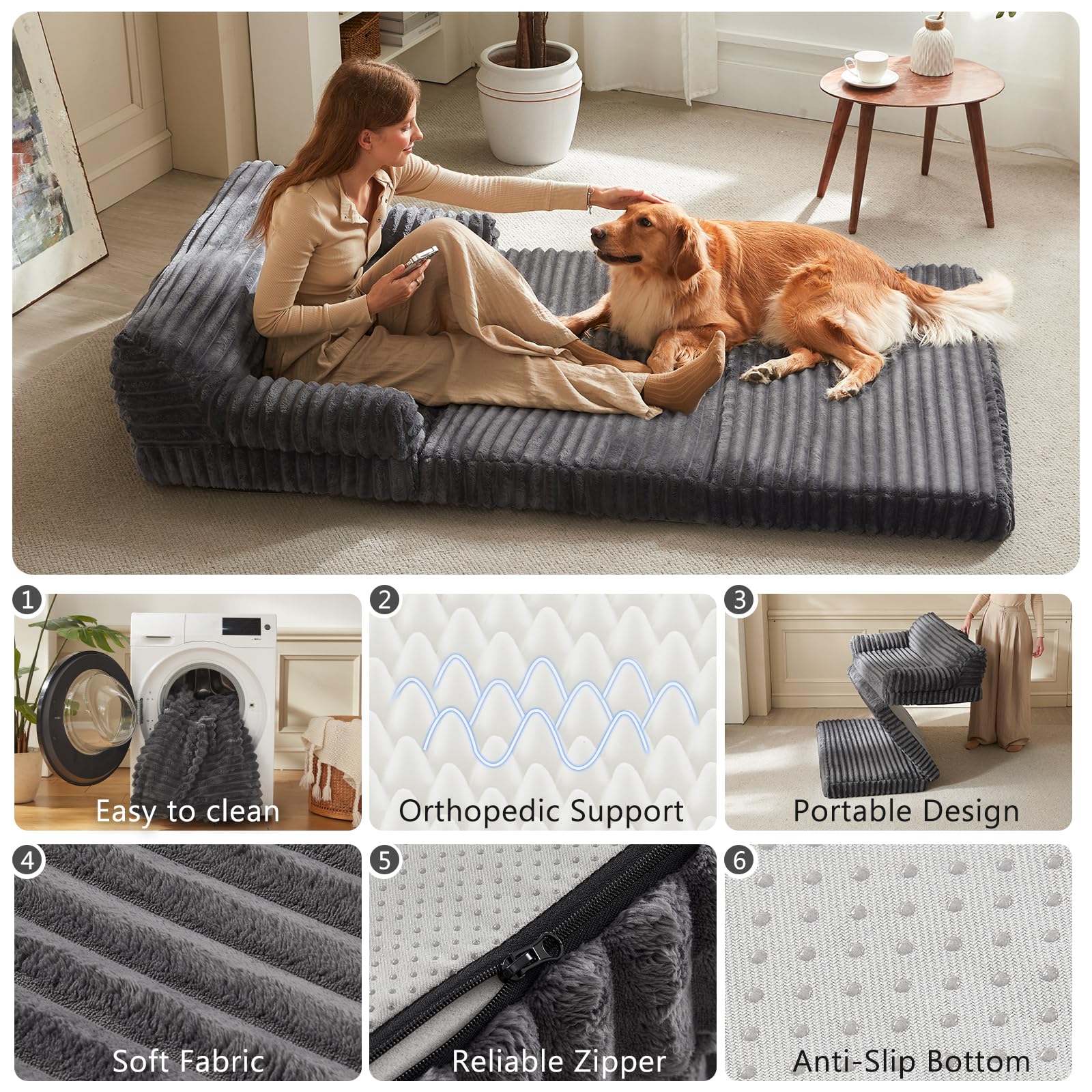 INVENHO Human Dog Bed's cushioned bolster provides head and neck comfort.