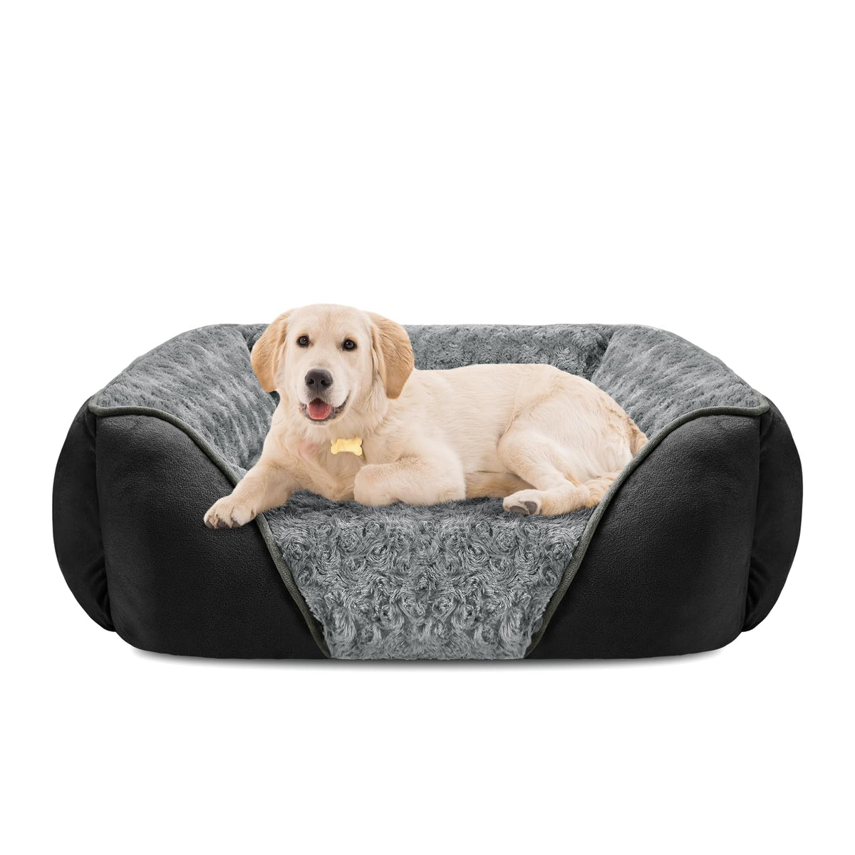 INVENHO large dog bed with rectangle edge support for cozy head and neck cushioning.