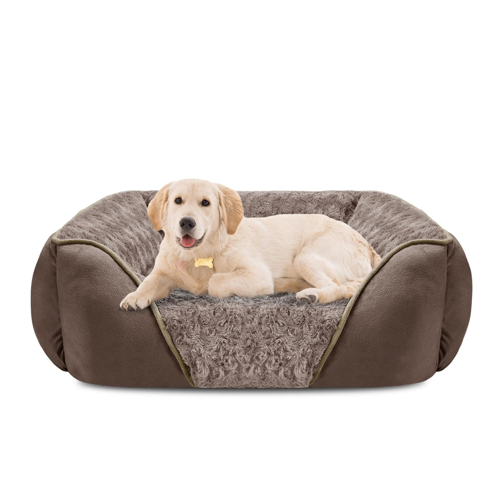 INVENHO large dog bed with rose swirl fabric for warm, cozy naps.