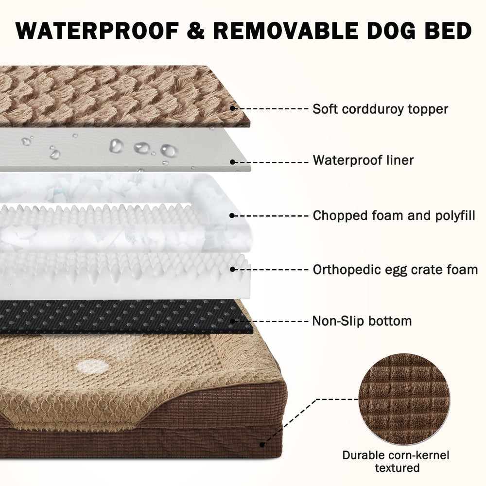 INVENHO Orthopedic Dog Bed Large soft polyfill bolster supports neck comfort