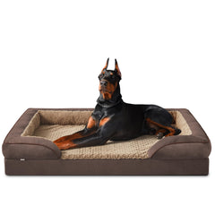 INVENHO XXL orthopedic dog bed left view showing egg-crate foam and bolster support for joints