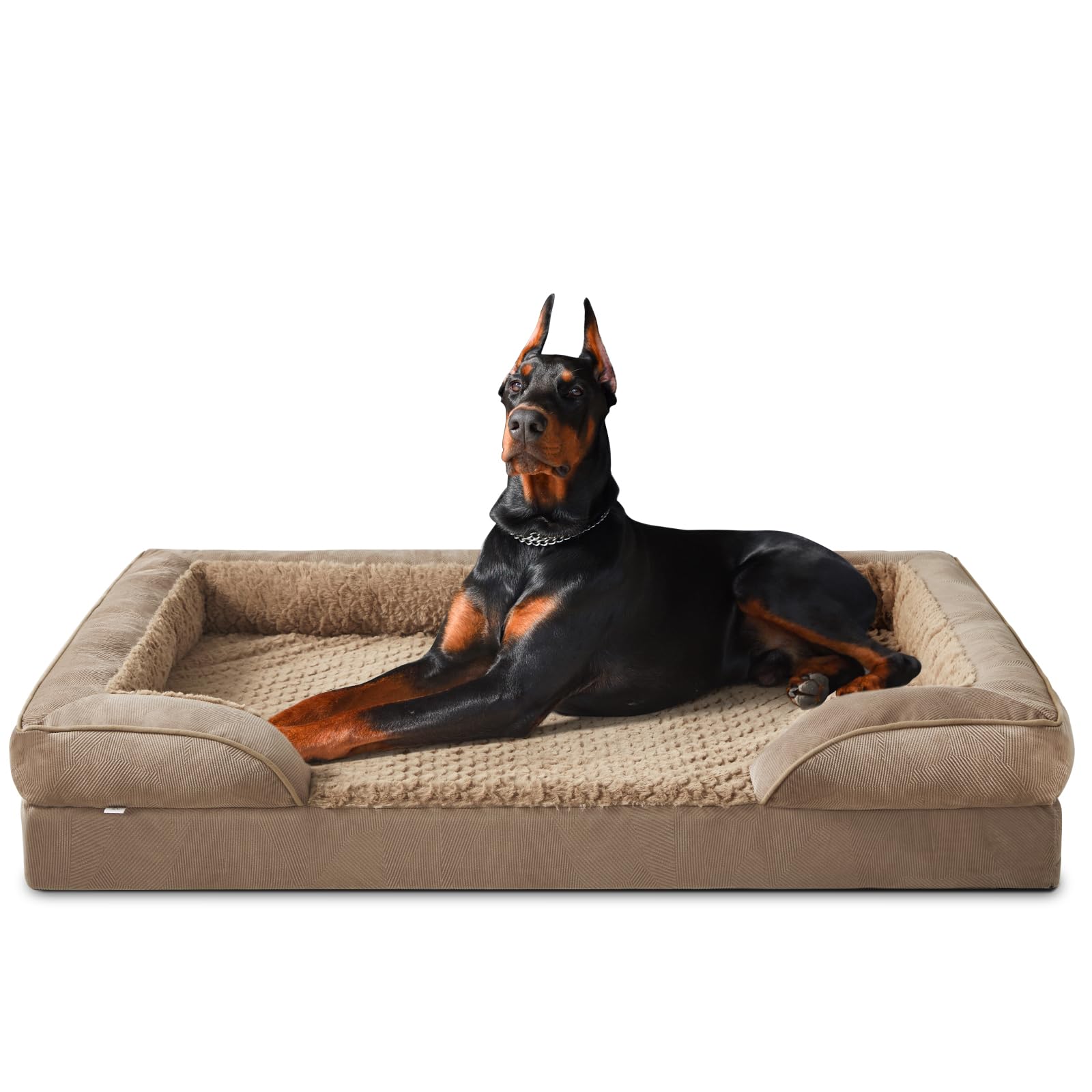 INVENHO orthopedic dog bed XXL side view showing four-sided bolsters for extra neck and back support.