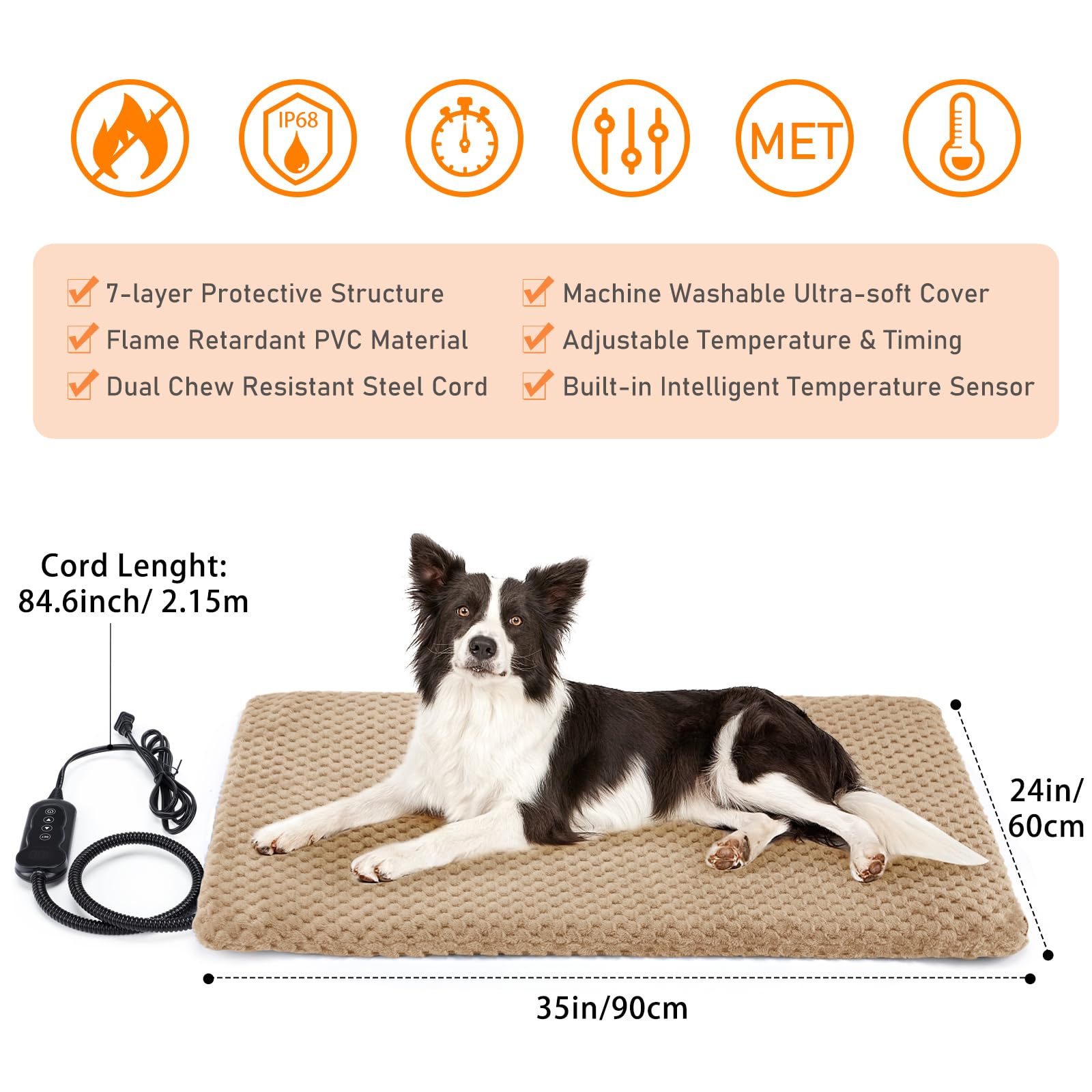 INVENHO waterproof cover shown for mess-free cleaning by the pet heating pad