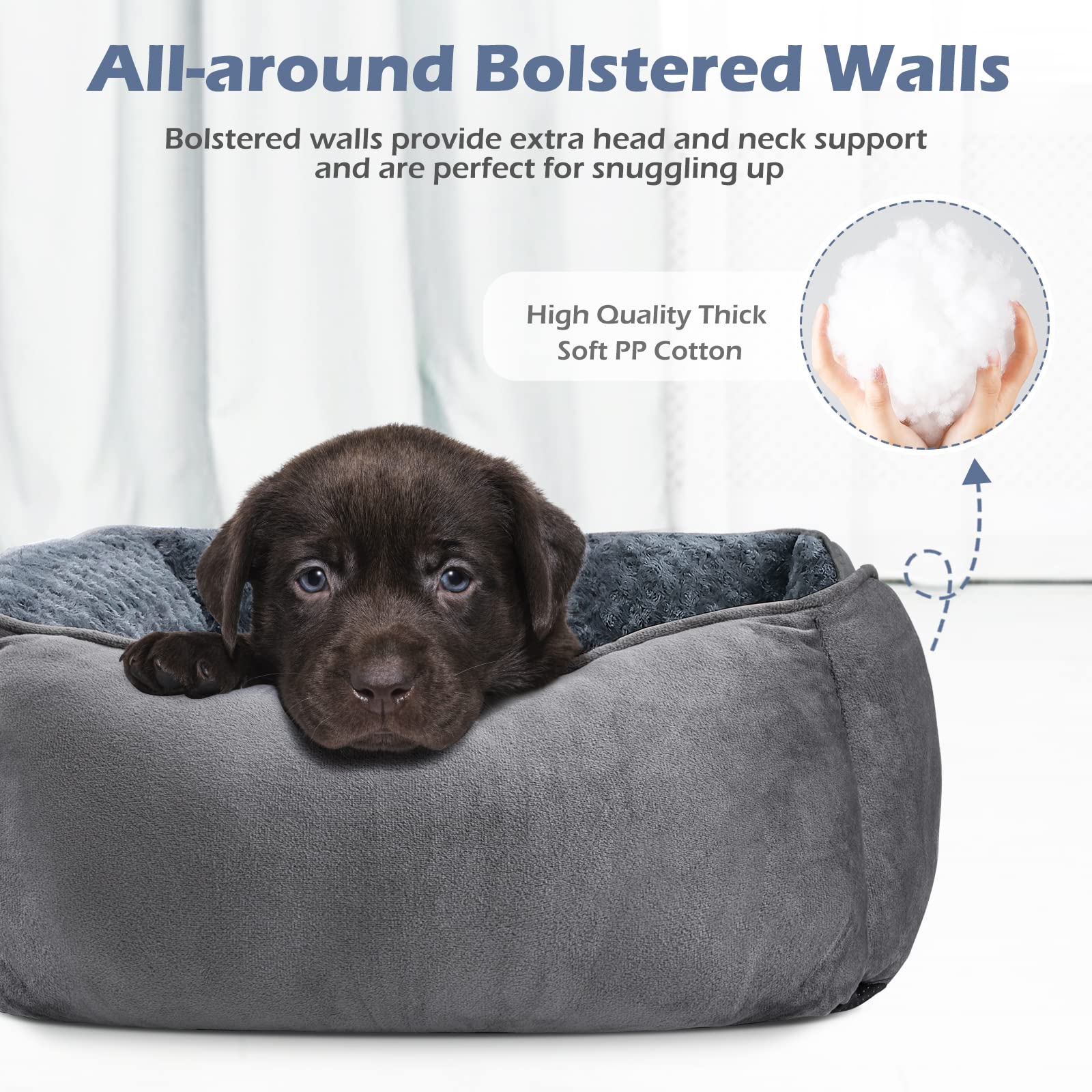 INVENHO Rectangle Washable Dog Bed edges support for neck and spine comfort.