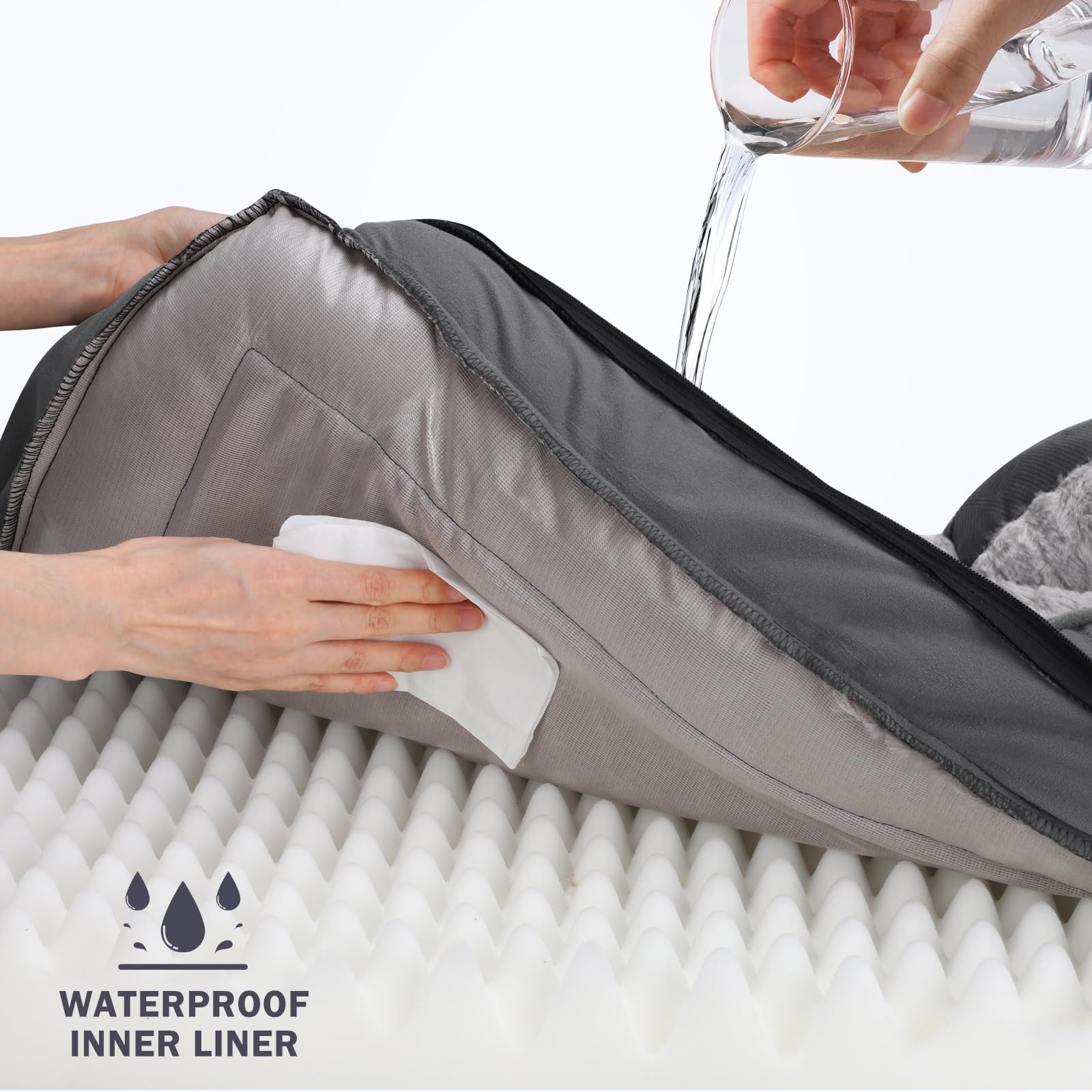 INVENHO bed includes waterproof inner lining to guard foam from spills.