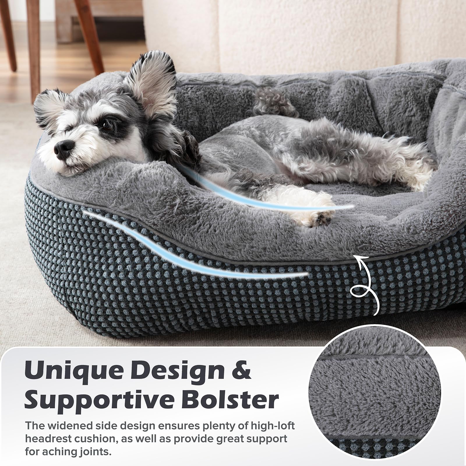 INVENHO Small Dog Bed dense PP cotton filling supports joints and cushions.