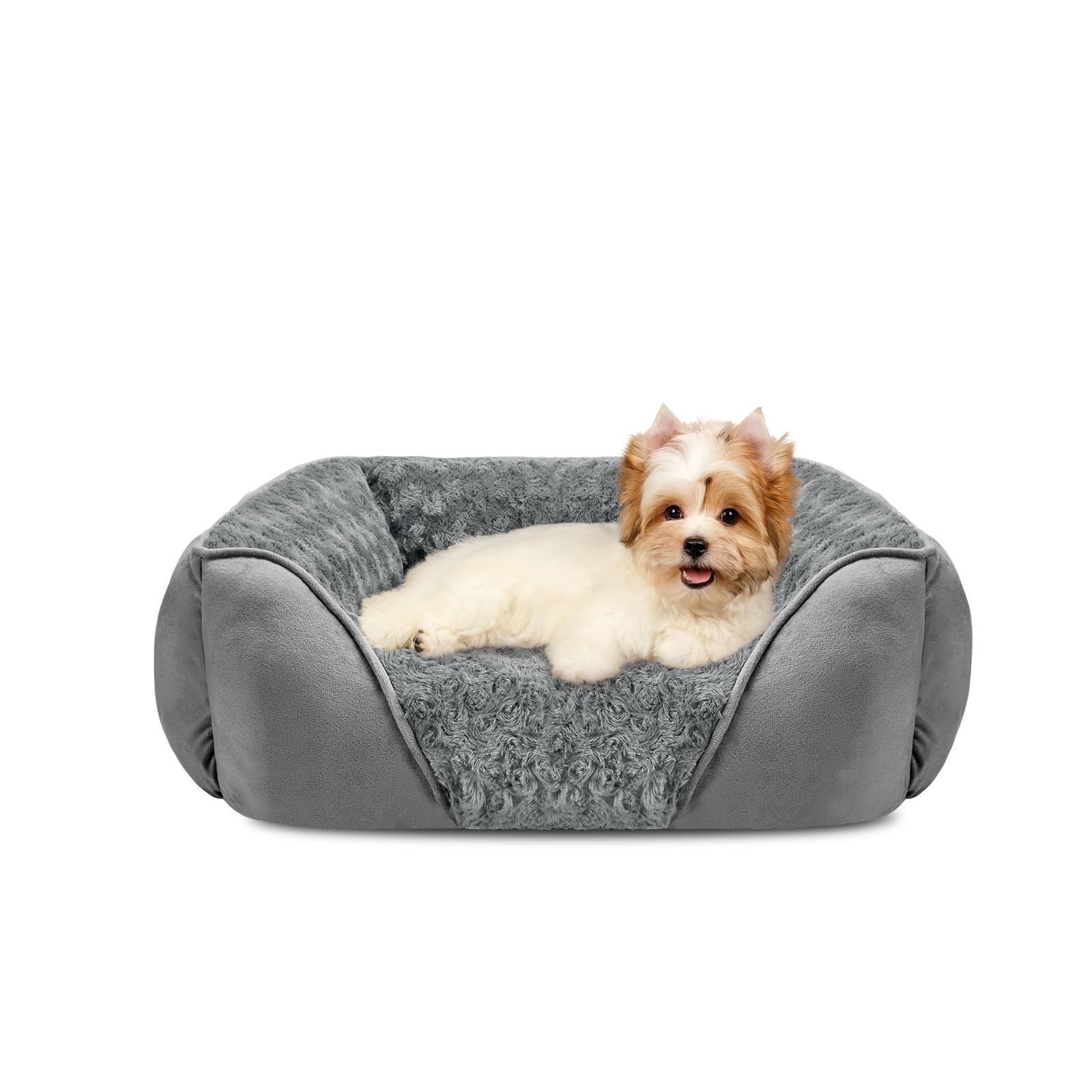 INVENHO small dog bed rectangle rose-faux-fur cozy warmth naps.