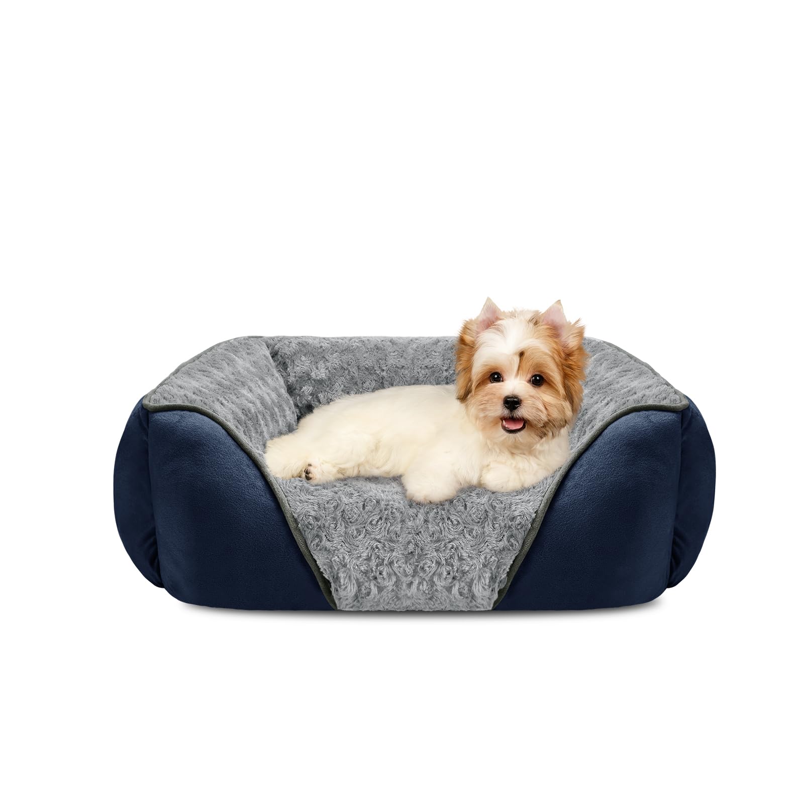 INVENHO small dog bed with rose swirl faux fur for warm, plush comfort.