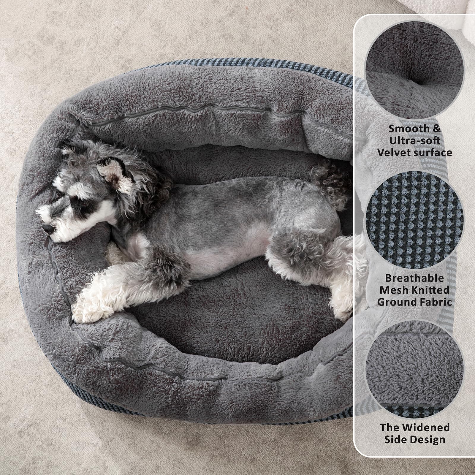 INVENHO Small Dog Bed shows wide side bolsters for secure lounging.