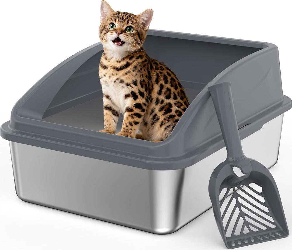 INVENHO stainless steel litter box top-entry view showing secure containment and reduced mess