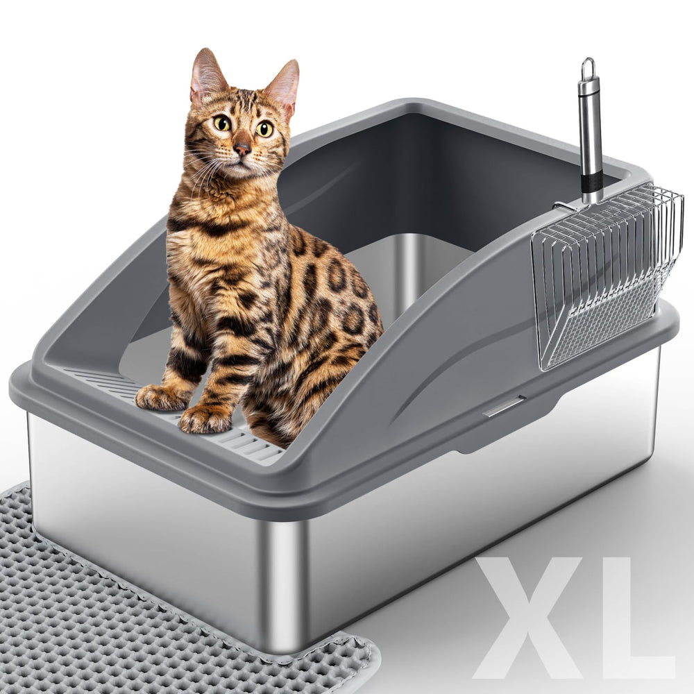 INVENHO stainless steel litter box top view shows roomy interior for large cats