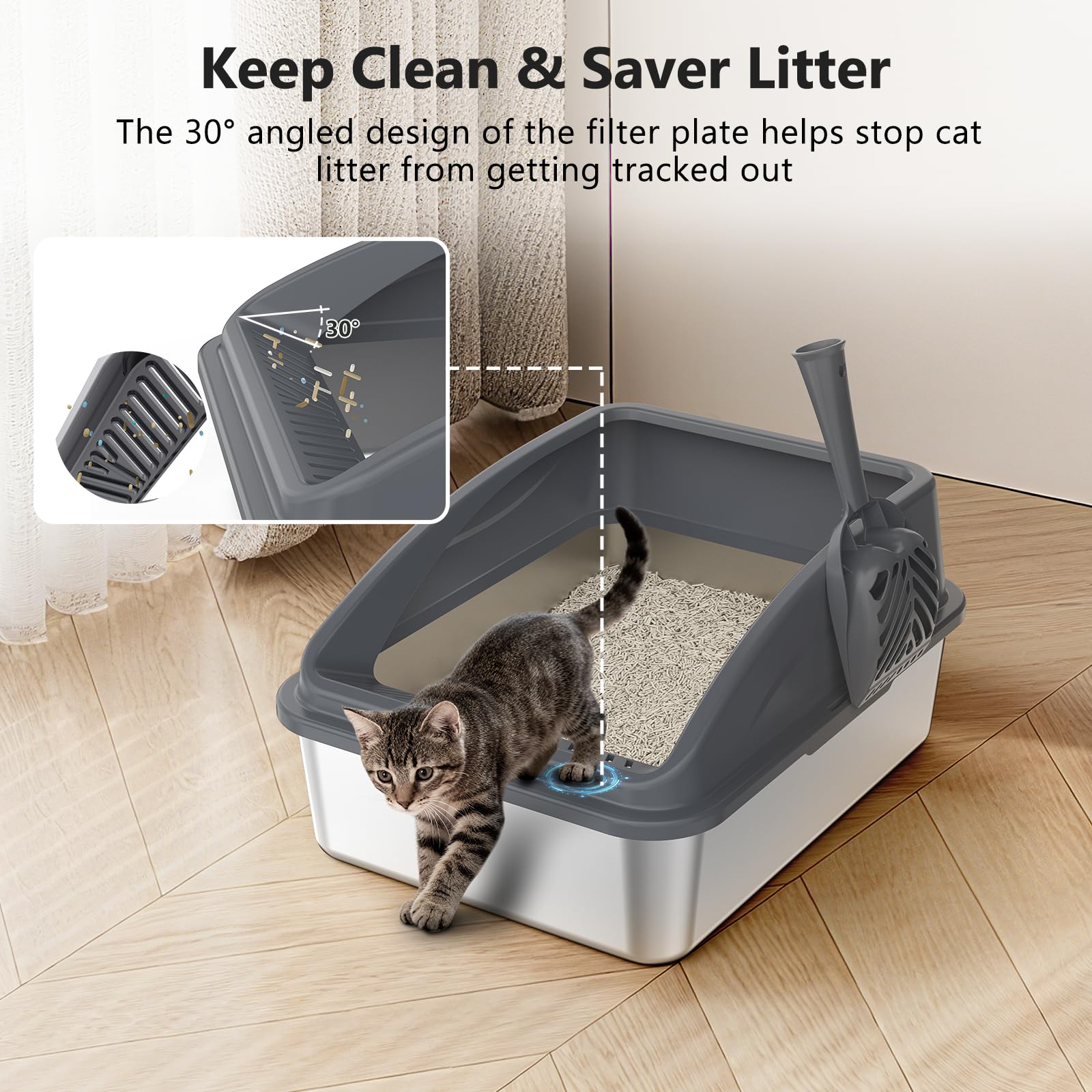 INVENHO litter box with scoop highlights easy cleanup and tidy setup