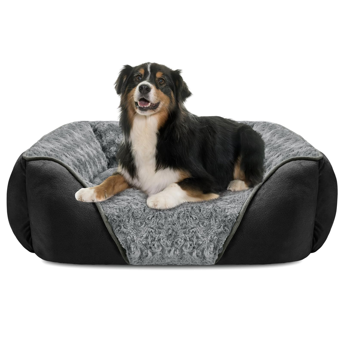 INVENHO X-Large Dog Bed with rose swirl faux fur for cozy warmth and comfort.