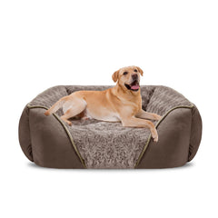 INVENHO XX-Large dog bed with raised edge and plush rose swirl fur for secure neck support.