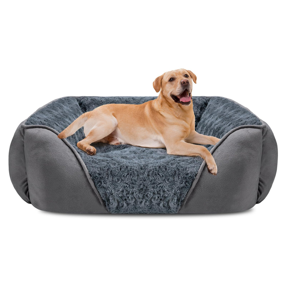 INVENHO XX-Large dog bed with rose faux fur cover providing warm, cozy comfort