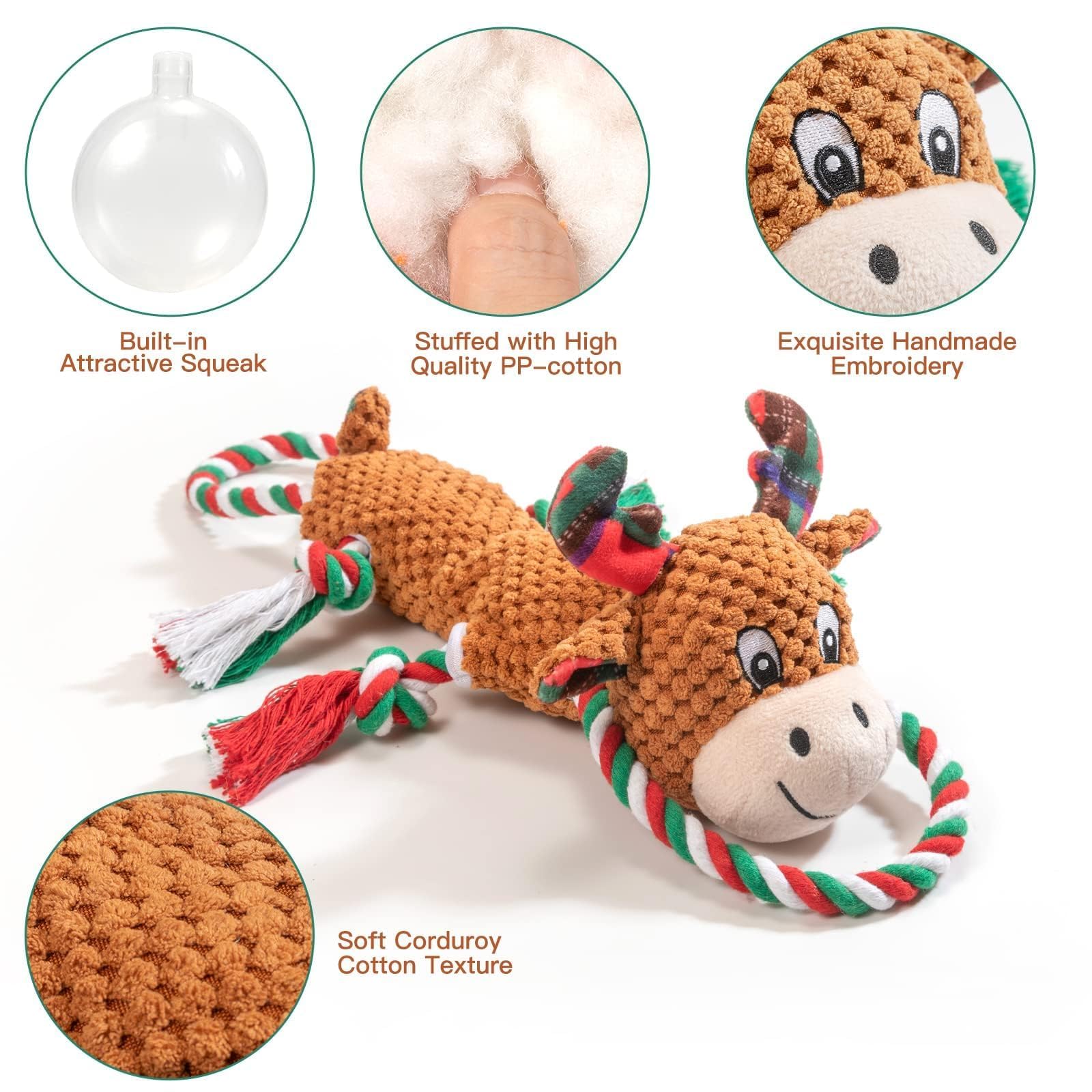 IOKHEIRA Reindeer squeaky plush for interactive fetch and auditory stimulation