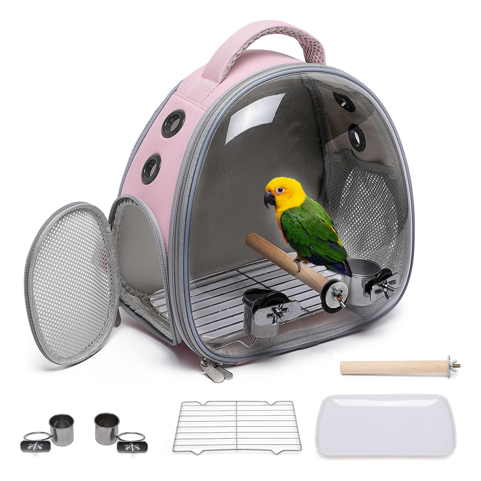 ioview portable travel pet backpack front view in pink for easy on-the-go transport.