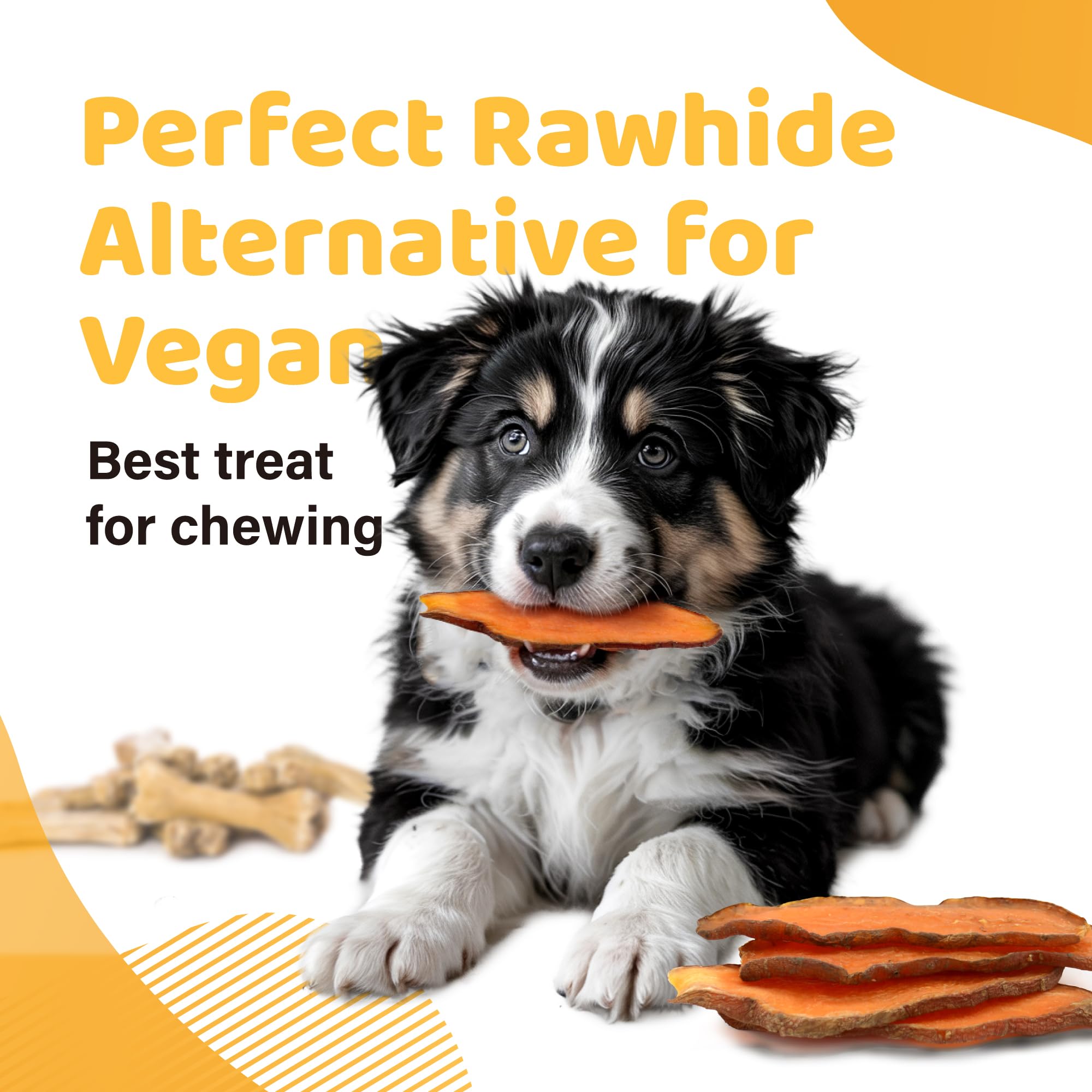 iPaw Sweet Potato Chews dog enjoying treat promotes happy stress-relief chewing sessions