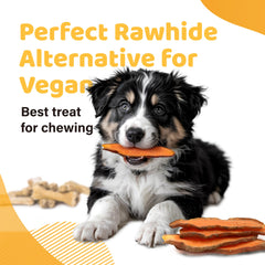 iPaw Sweet Potato Chews dog enjoying treat promotes happy stress-relief chewing sessions