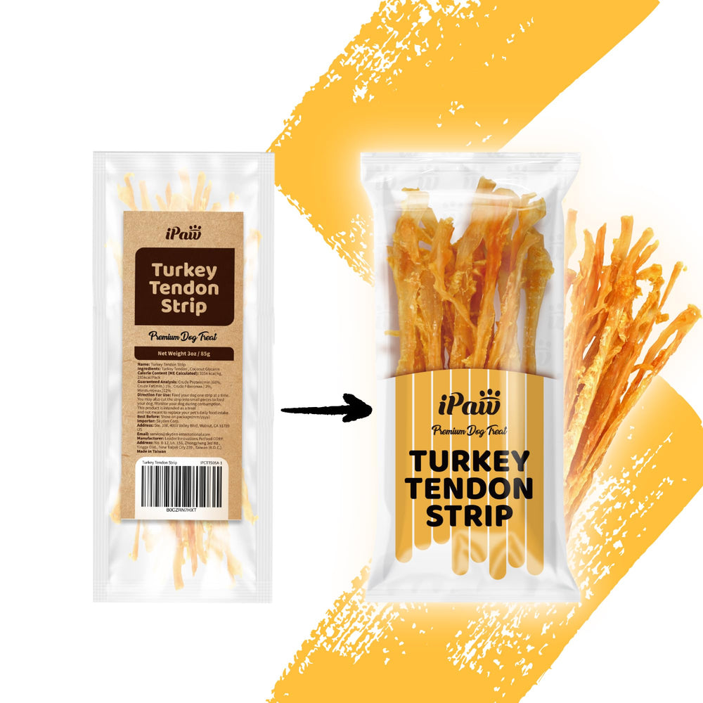 iPaw Tendones de Pavo para Perros: primer plano de ingredientes, 100% pavo natural.