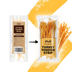 iPaw Tendones de Pavo para Perros: primer plano de ingredientes, 100% pavo natural.