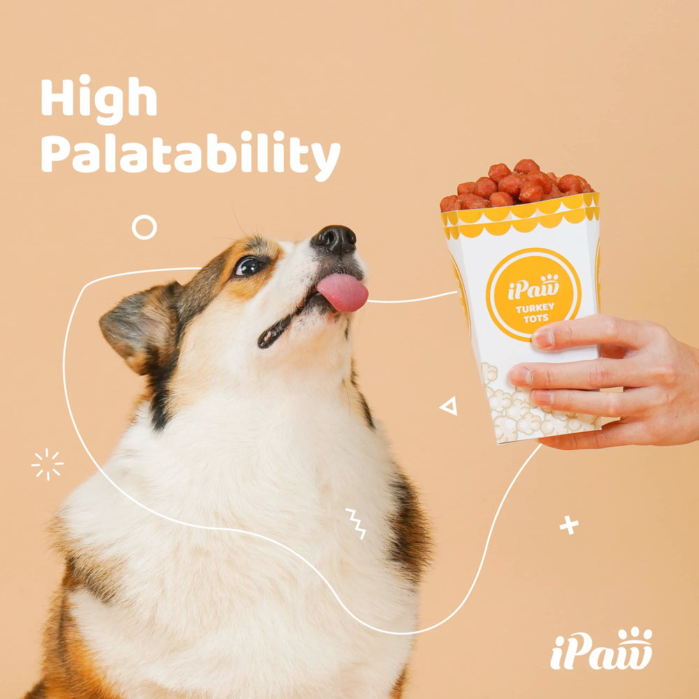 iPaw Tots de Pollo sin granos, opción suave para estómagos sensibles.