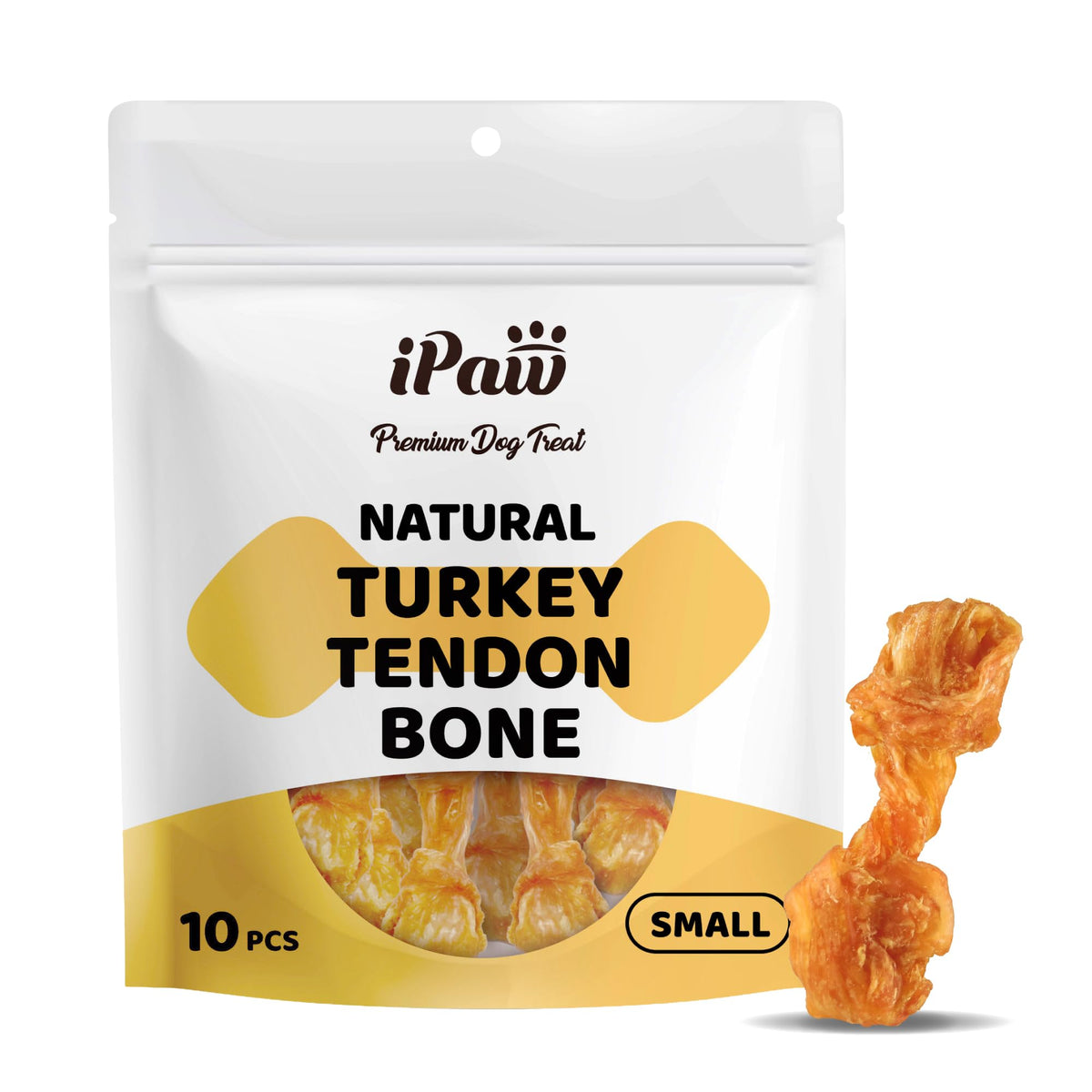 ipaw turkey tendon small pack 10pcs front view highlights value and convenience.
