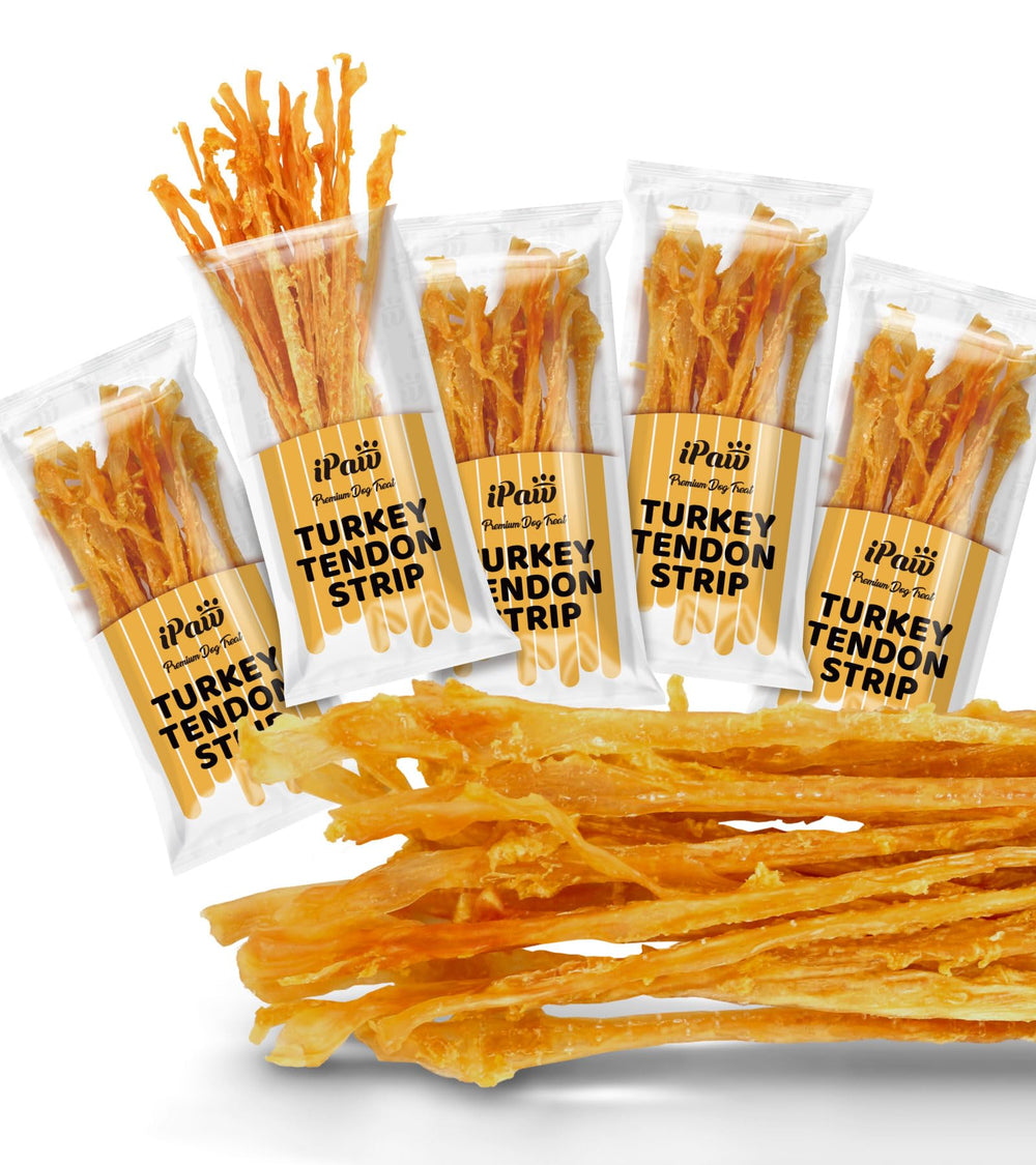 iPaw Turkey Tendons pack-5-unit-strip provides convenient daily chew option for dogs.