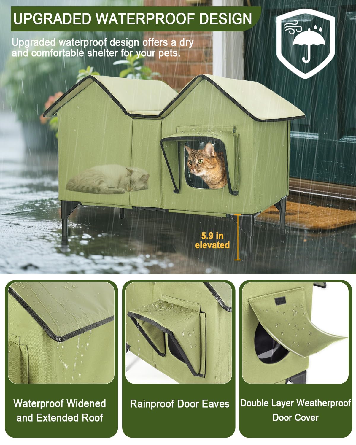 IPEAIN cat house spacious interior accommodates multiple cats for shared warmth.