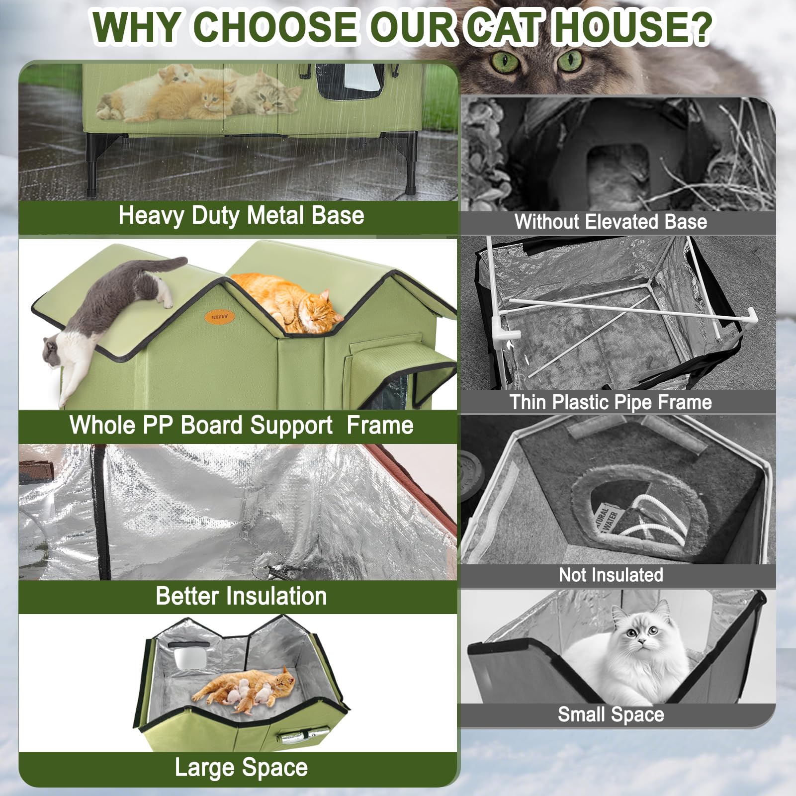 IPEAIN extra large interior accommodates 2-3 cats for comfy shelter.