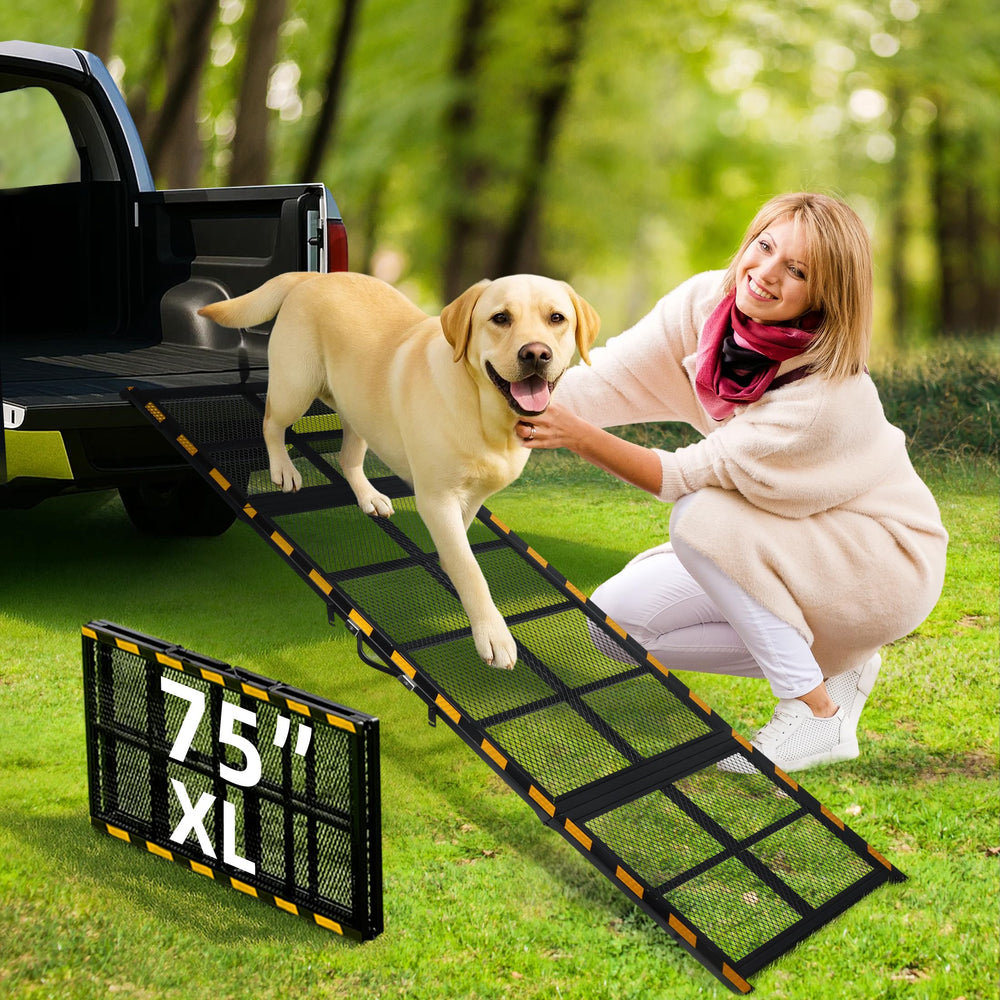IPETBA dog ramp extra long slope for gentle spine support during car entry.