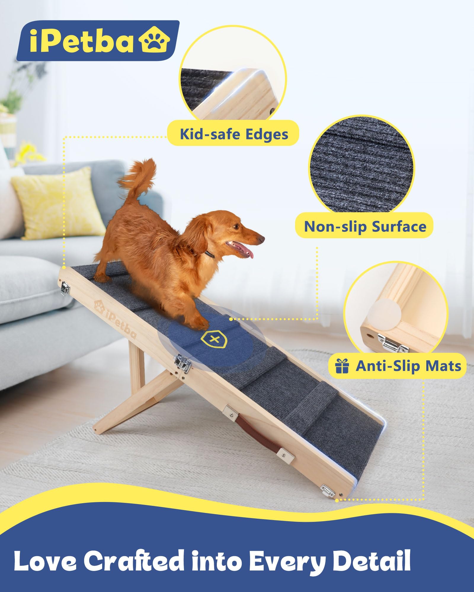 IPETBA dog ramp in use on bed or couch for smoother climbs.