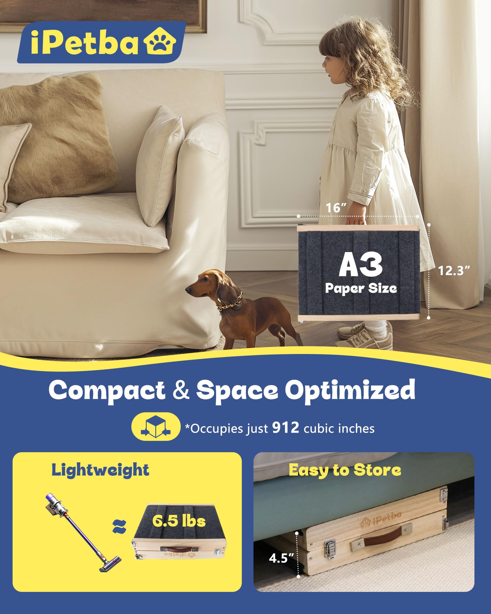 IPETBA dog ramp lightweight with handle for simple transport.
