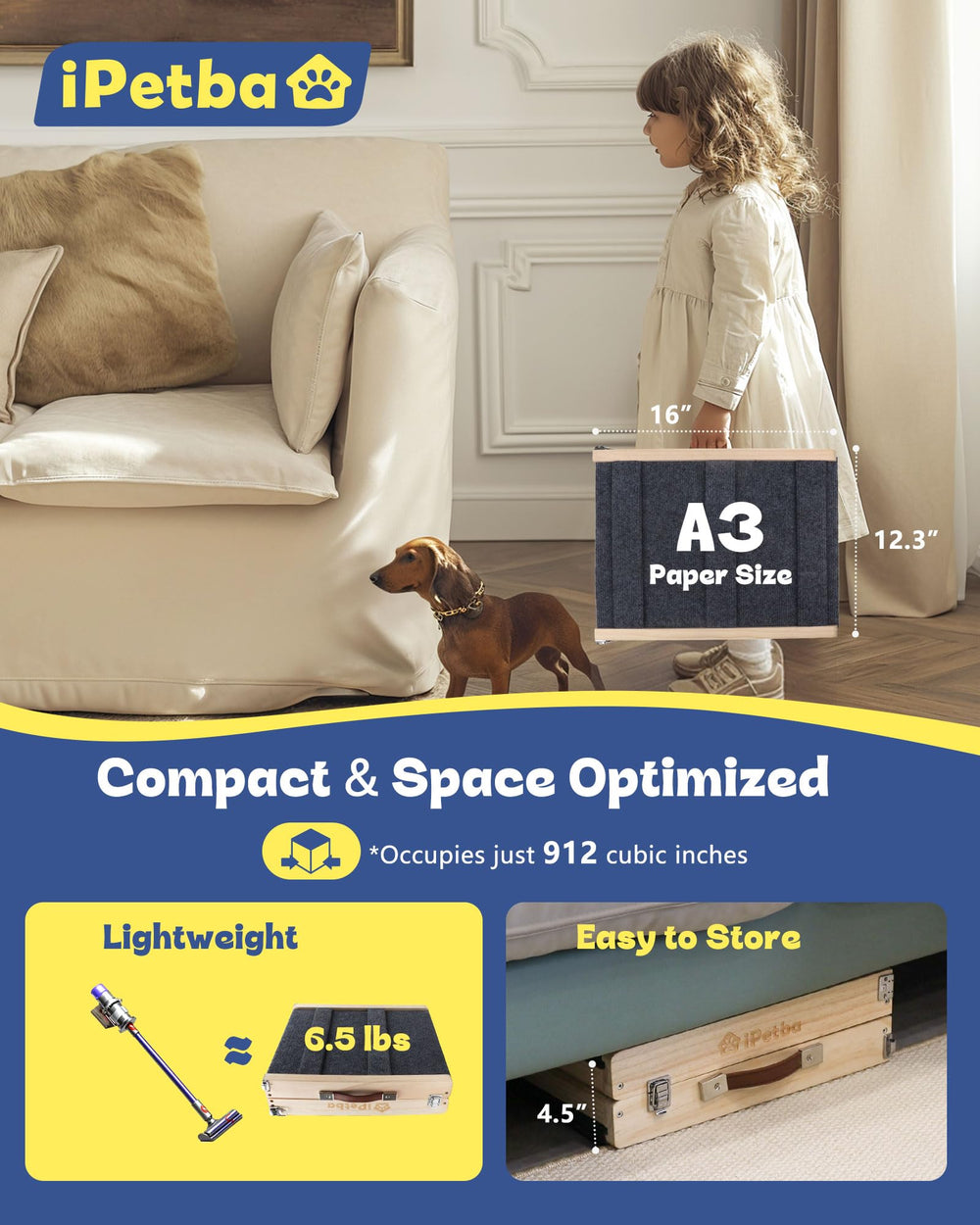 IPETBA dog ramp lightweight with handle for simple transport.
