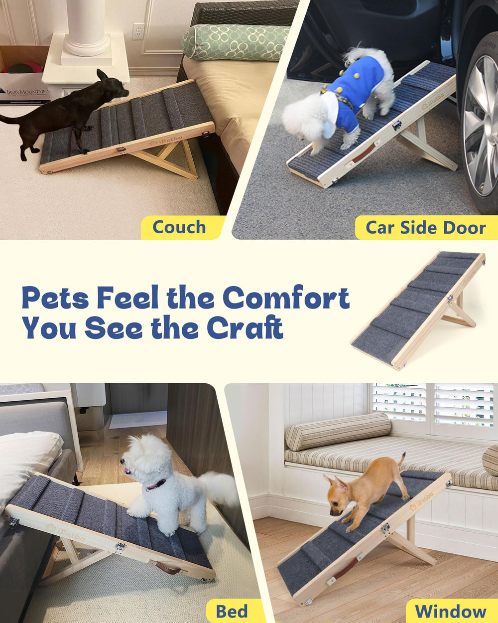 IPETBA dog ramp pine wood finish blends with modern interiors.