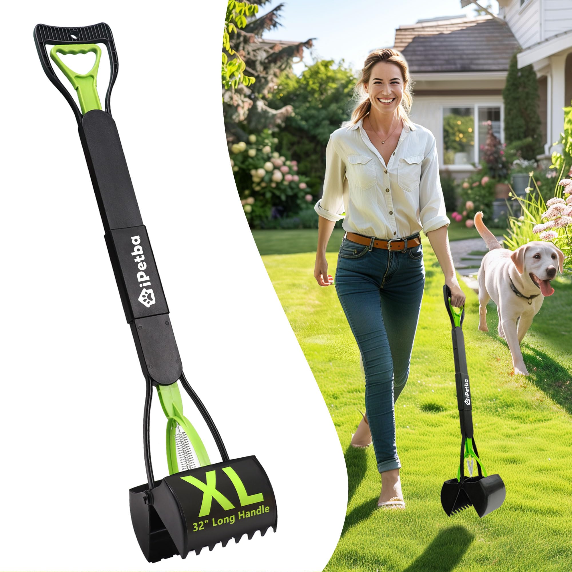 IPETBA large dog pooper scooper with 32-inch handle eases cleanup while standing