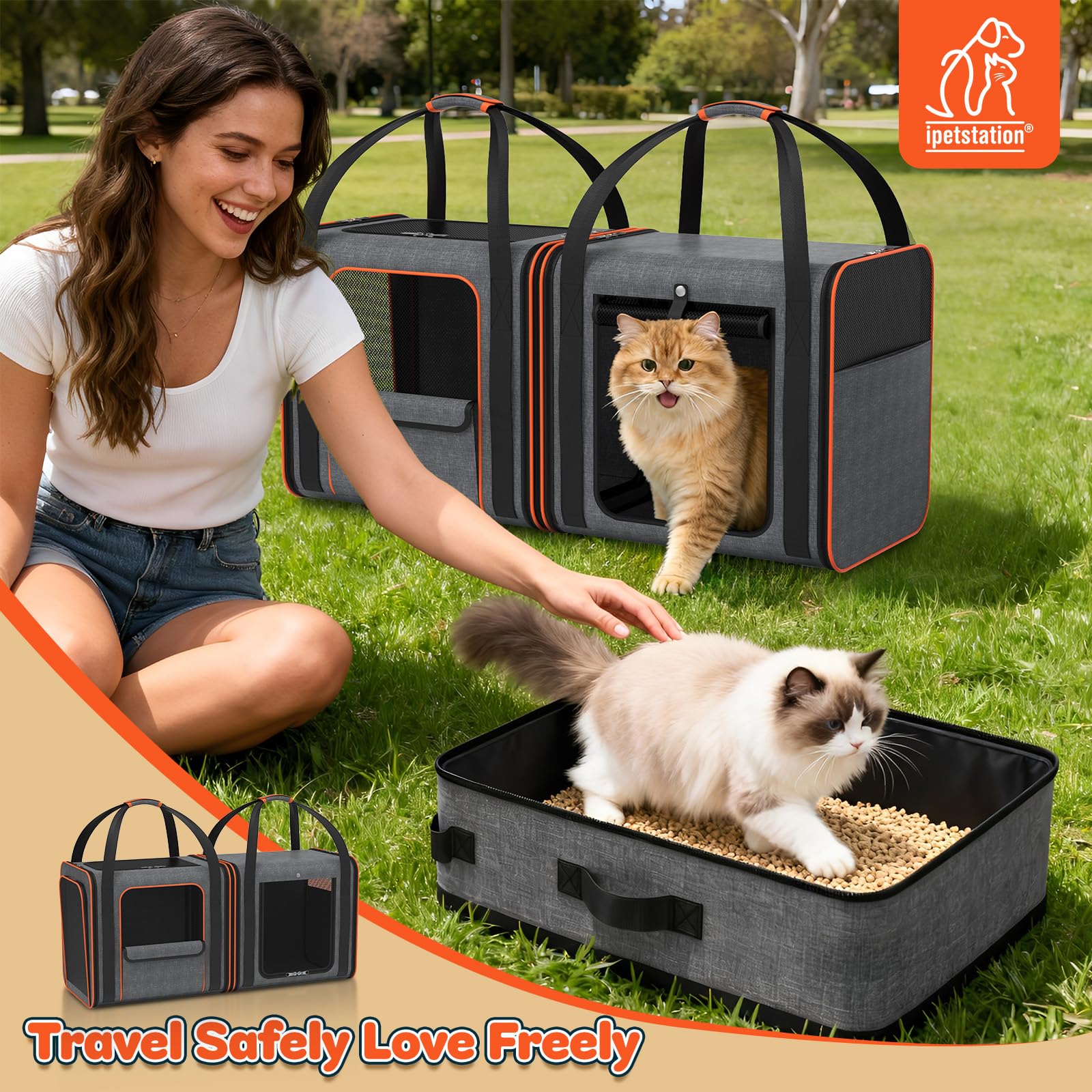 ipetstation cat carrier-extended-travel-bag depicts compact storage for trips